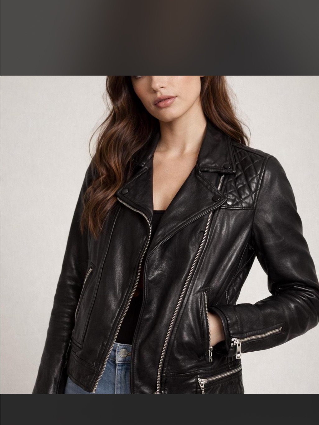 All Saints Black Leather Moto Jacket - Classic Biker Style Size: Us